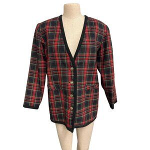 Vintage Maché Plaid Blazer Jacket With Gold Buttons and Pockets Womens Size M